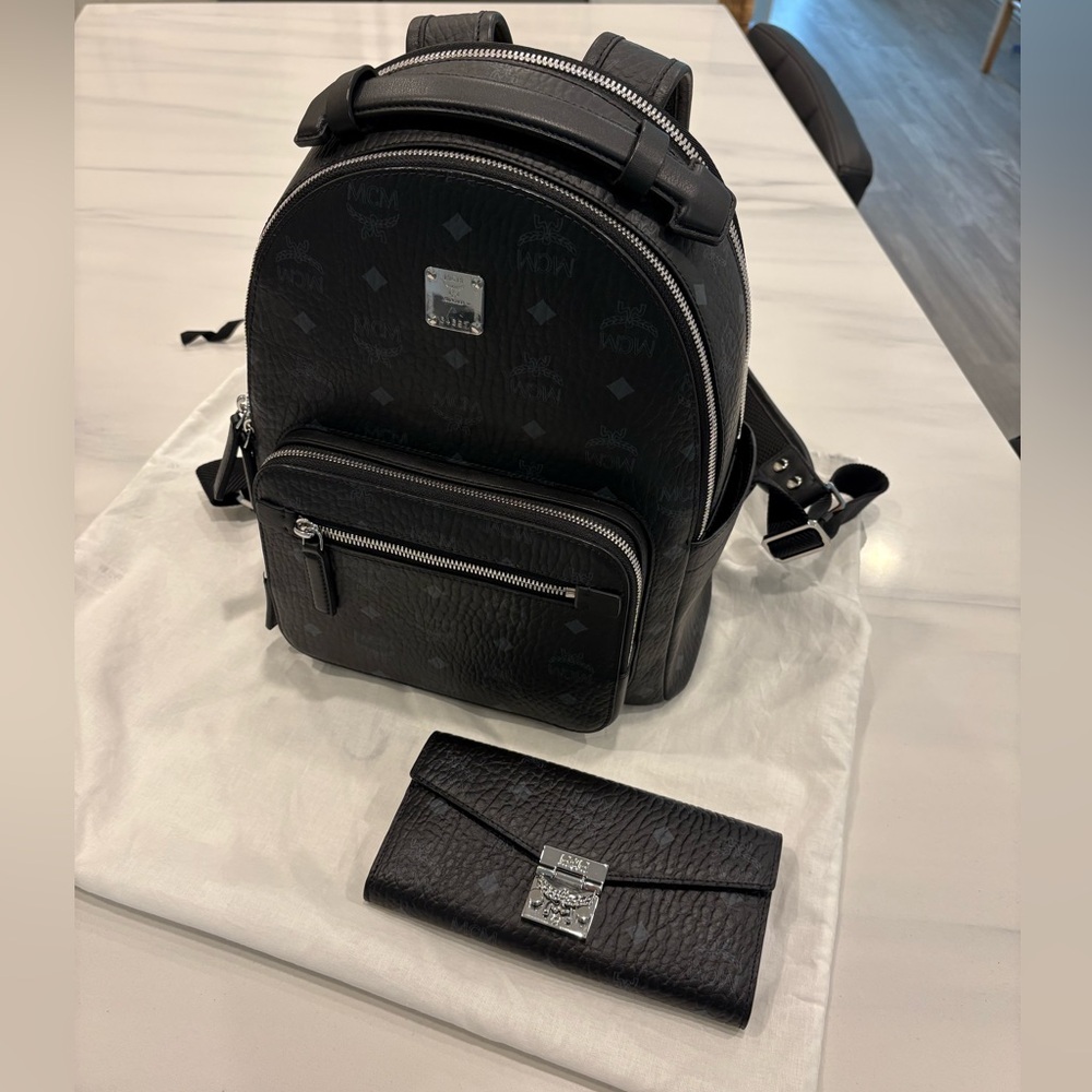 MCM Stark 32 Visetos Coated Canvas Backpack AND MCM Patricia Leather Wallet